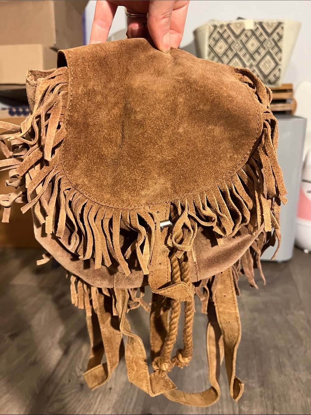 Nwt Zara girls leather Suede Fringe Mini Backpack - brown
